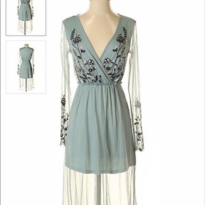 Embroidered dainty mesh dress with wrap style